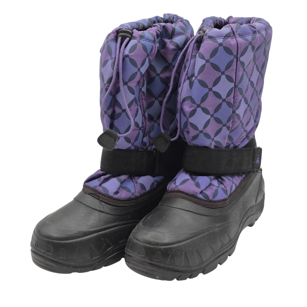 Kamik Snow Boots Youth Size 6 Purple Black Winter Waterproof Drawstring Strap